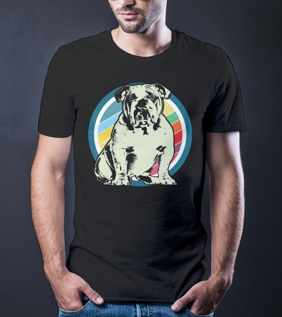 English Bulldog Retro Style Rainbow Circle T-Shirt