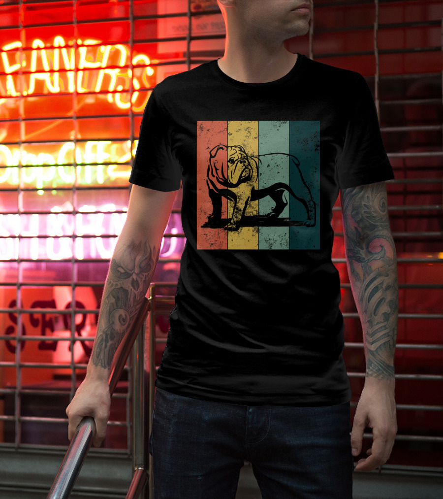 English Bulldog Vintage Stripe T-Shirt