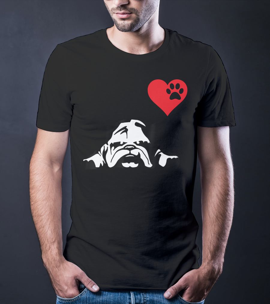 English Bulldog I Love My English Bulldog Heart Paw Prints T-Shirt