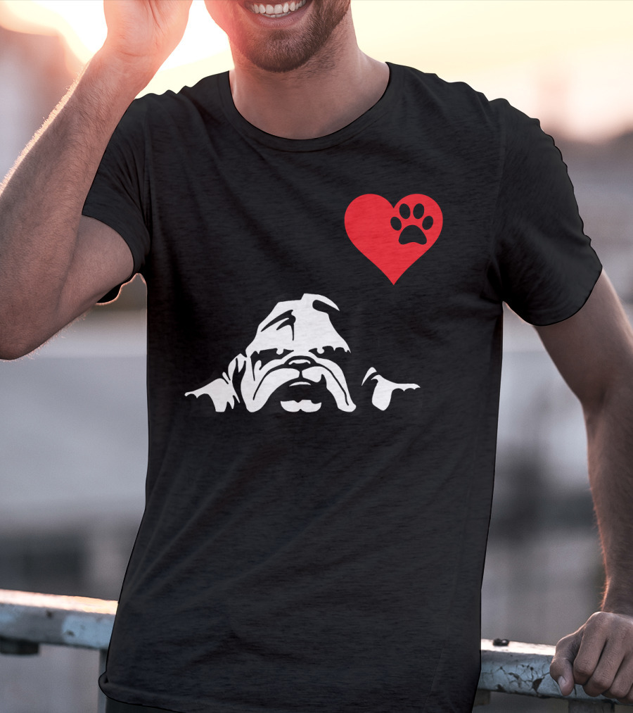 English Bulldog I Love My English Bulldog Heart Paw Prints T-Shirt