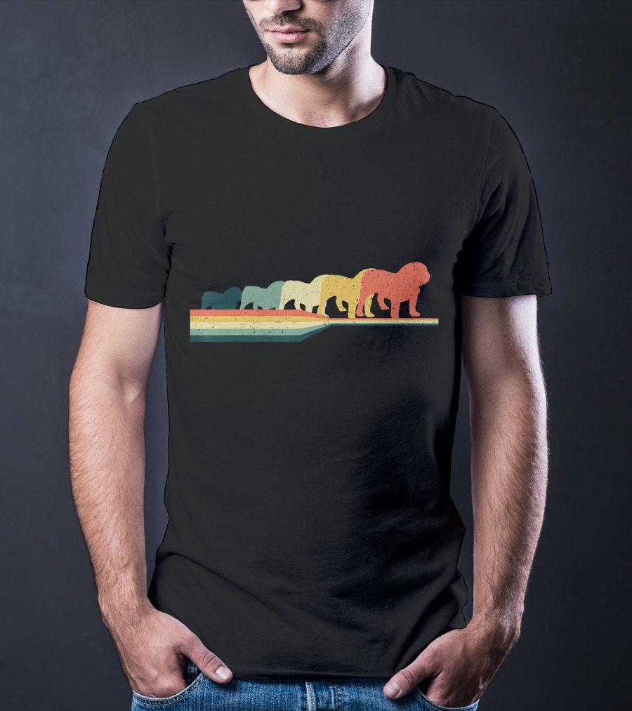 English Bulldog Retro Vintage Rainbow T-Shirt