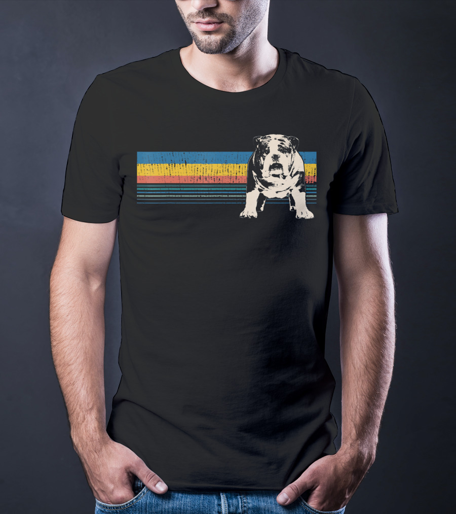 English Bulldog Retro Stripes T-Shirt