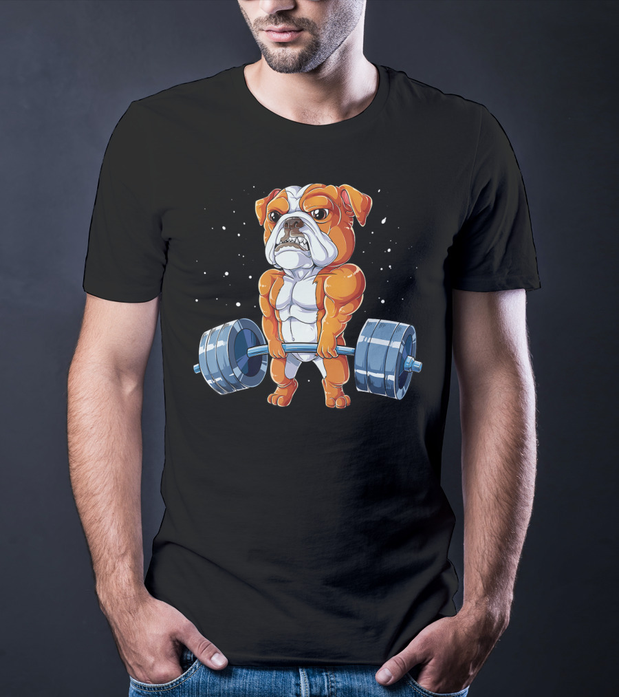 English Bulldog Weightlifting Humor Barbell Challenge T-Shirt