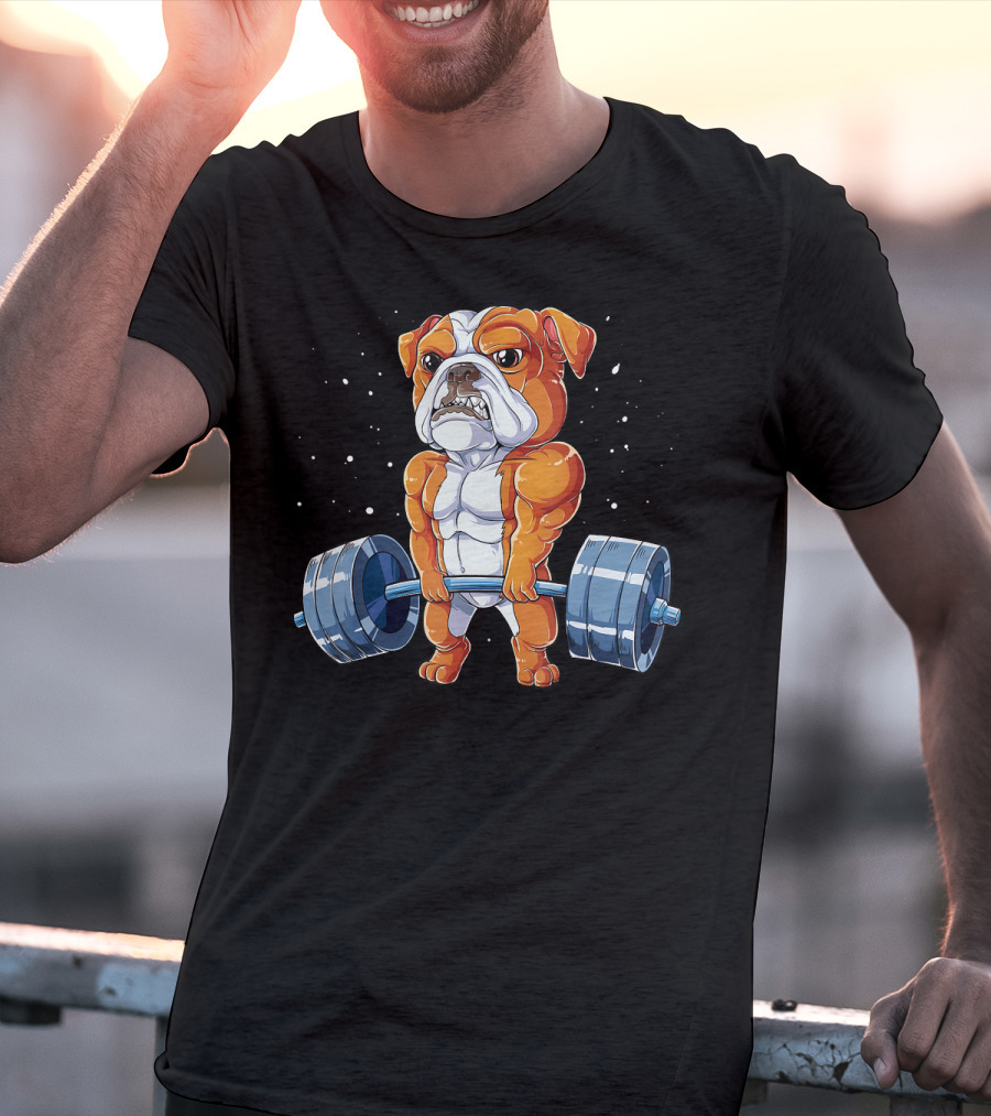 English Bulldog Weightlifting Humor Barbell Challenge T-Shirt