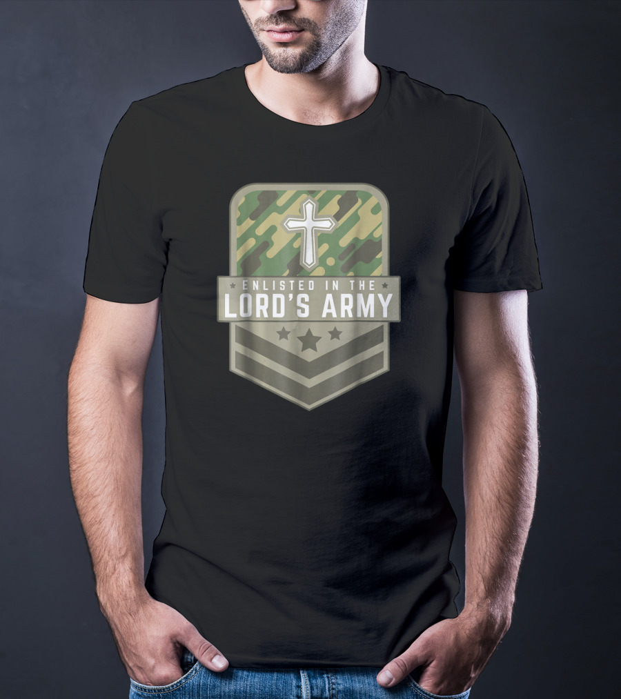 Enlisted In The Lord's Army Camo Cross Faith Religious T-Shirt