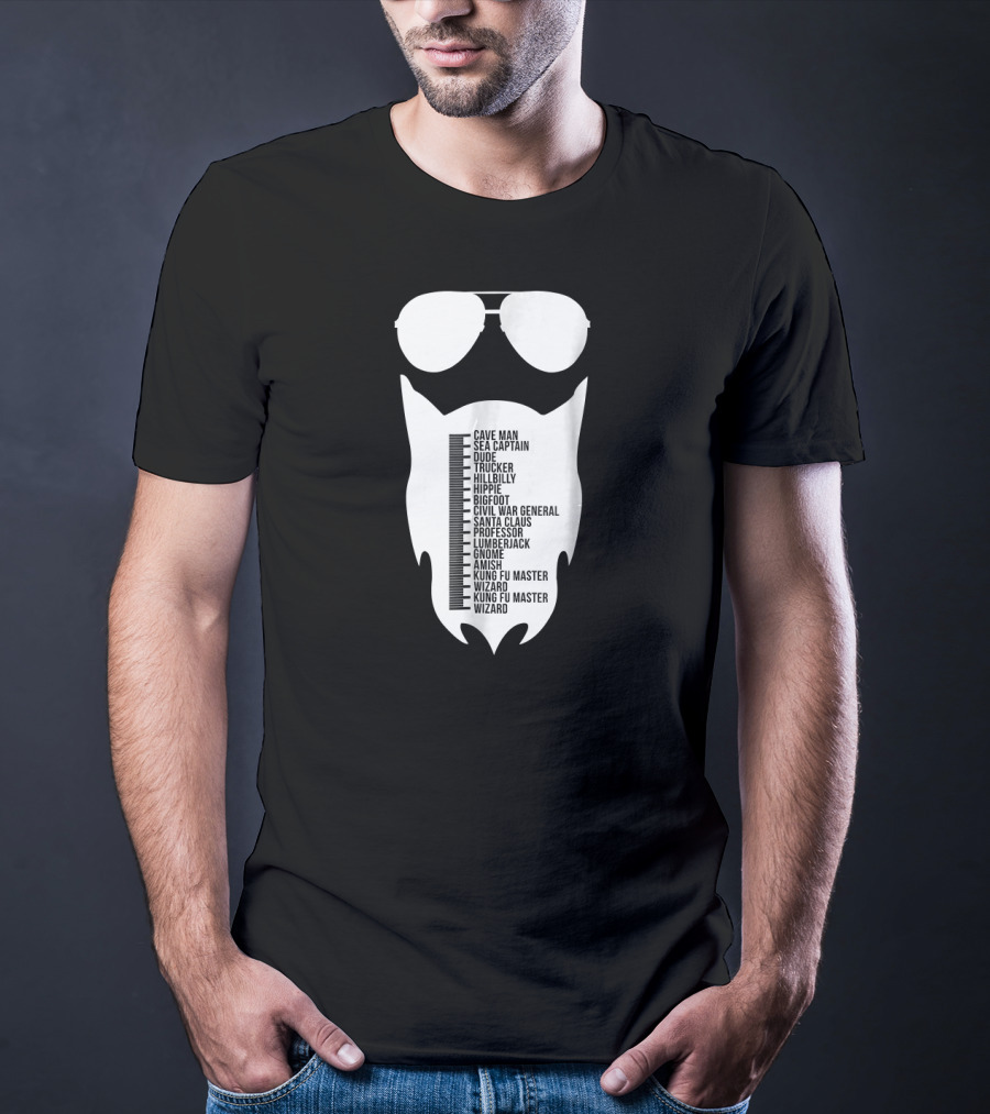 Cave Man To Wizard Beard Length Chart With Sunglasses T-Shirt