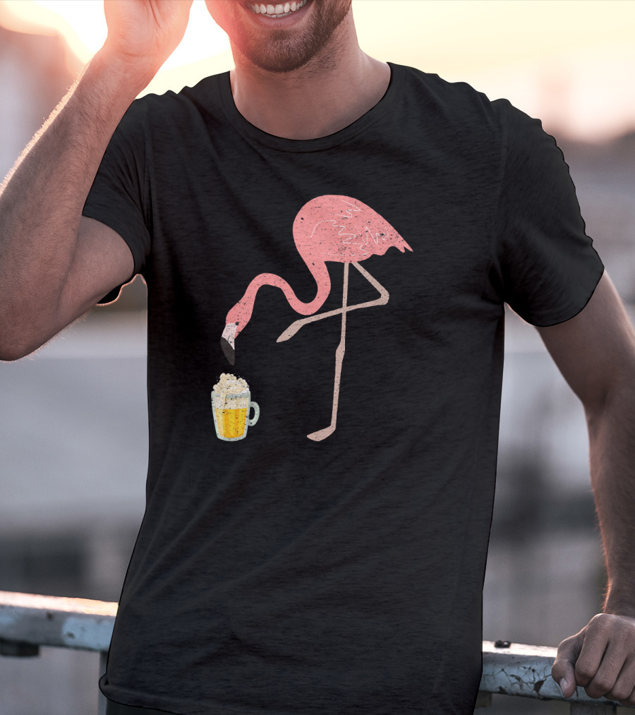 Flamingo Beer Love Bird Drinking T-Shirt