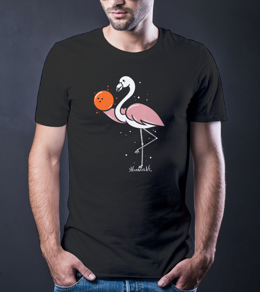 Flamingo Balancing Orange Bowling Ball T-Shirt