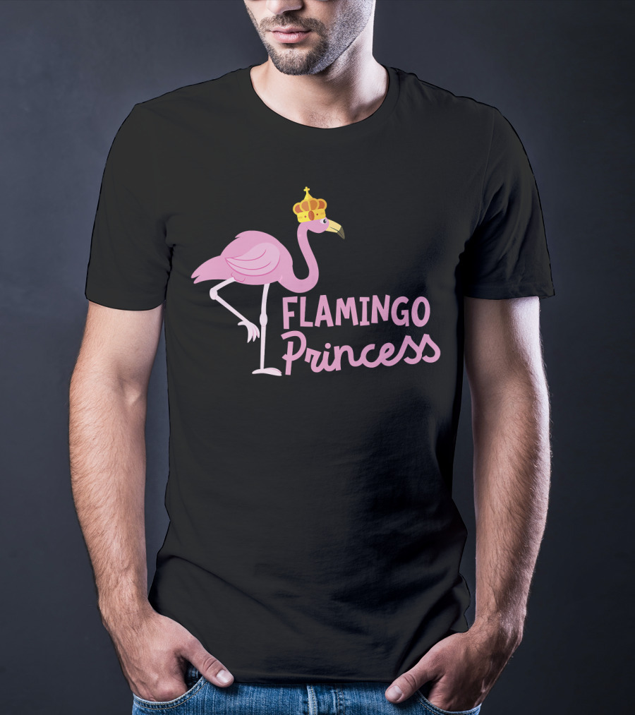 Flamingo Princess With Crown And Pink Bird Wading T-Shirt