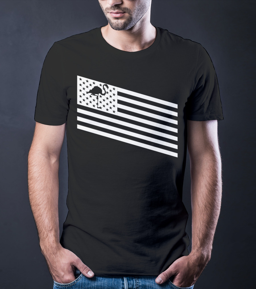Flamingo Stars And Stripes USA Flag Wading T-Shirt