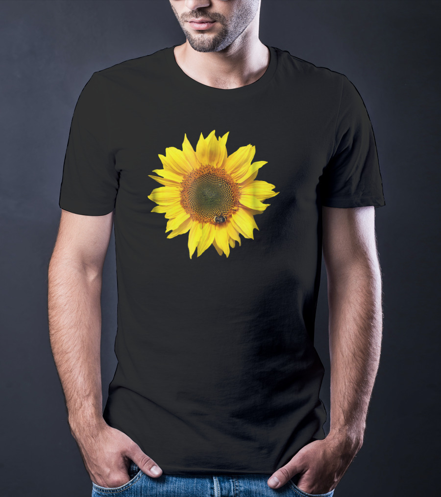 Sunflower With Bee On Petal Flower Nice T-Shirt