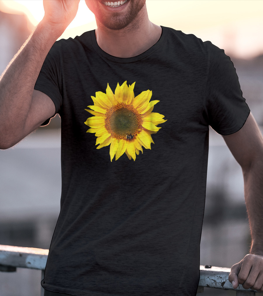 Sunflower With Bee On Petal Flower Nice T-Shirt