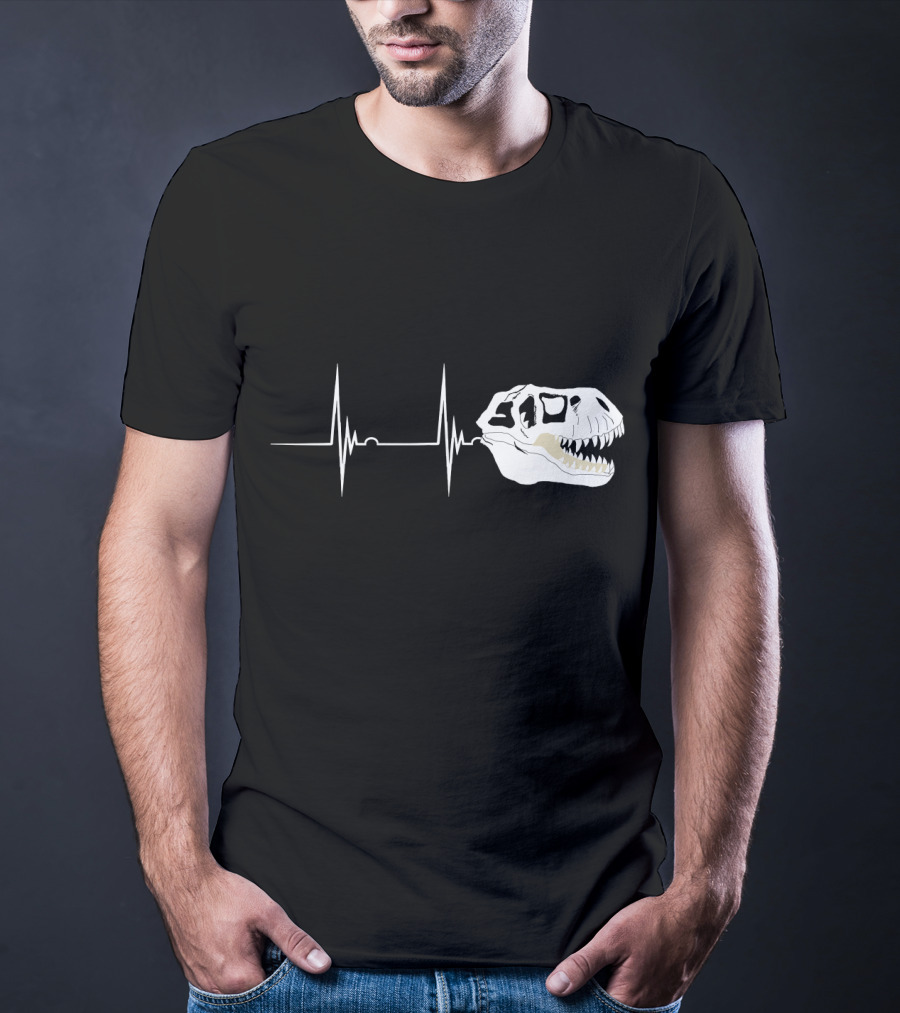 Fossil Heartbeat Hunter T-Rex Skull Dino T-Shirt