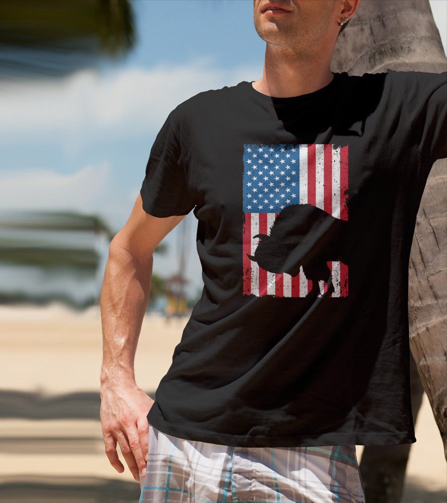 Fourth Of July Bison Patriot American Flag Silhouette Independence Day T-Shirt