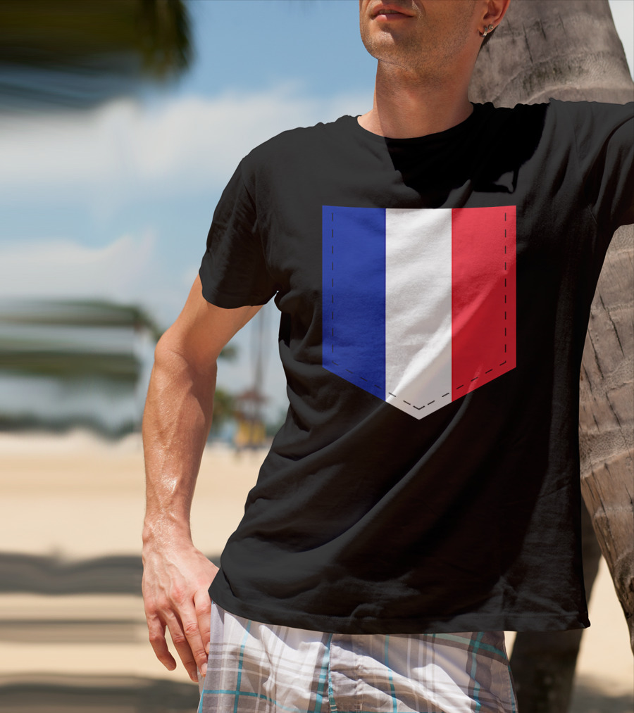 French Flag Blue White Red Pocket T-Shirt