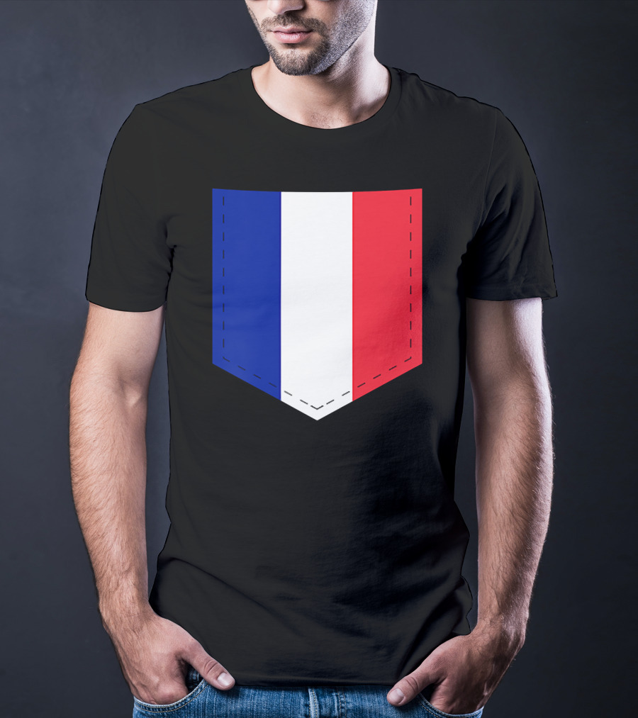 French Flag Blue White Red Pocket T-Shirt