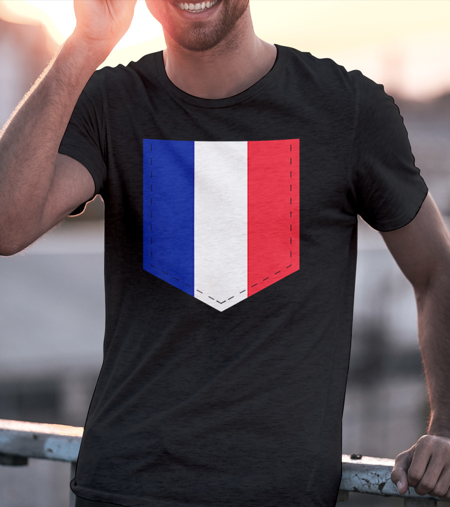 French Flag Blue White Red Pocket T-Shirt