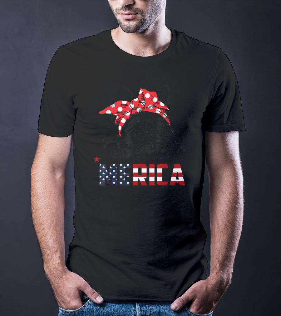 French Bulldog Merica American Flag Bow T-Shirt