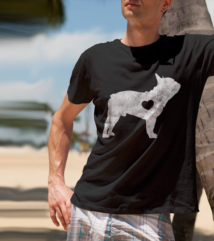 French Bulldog Love Heart Silhouette Frenchie T-Shirt