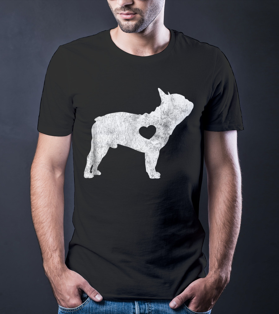 French Bulldog Love Heart Silhouette Frenchie T-Shirt