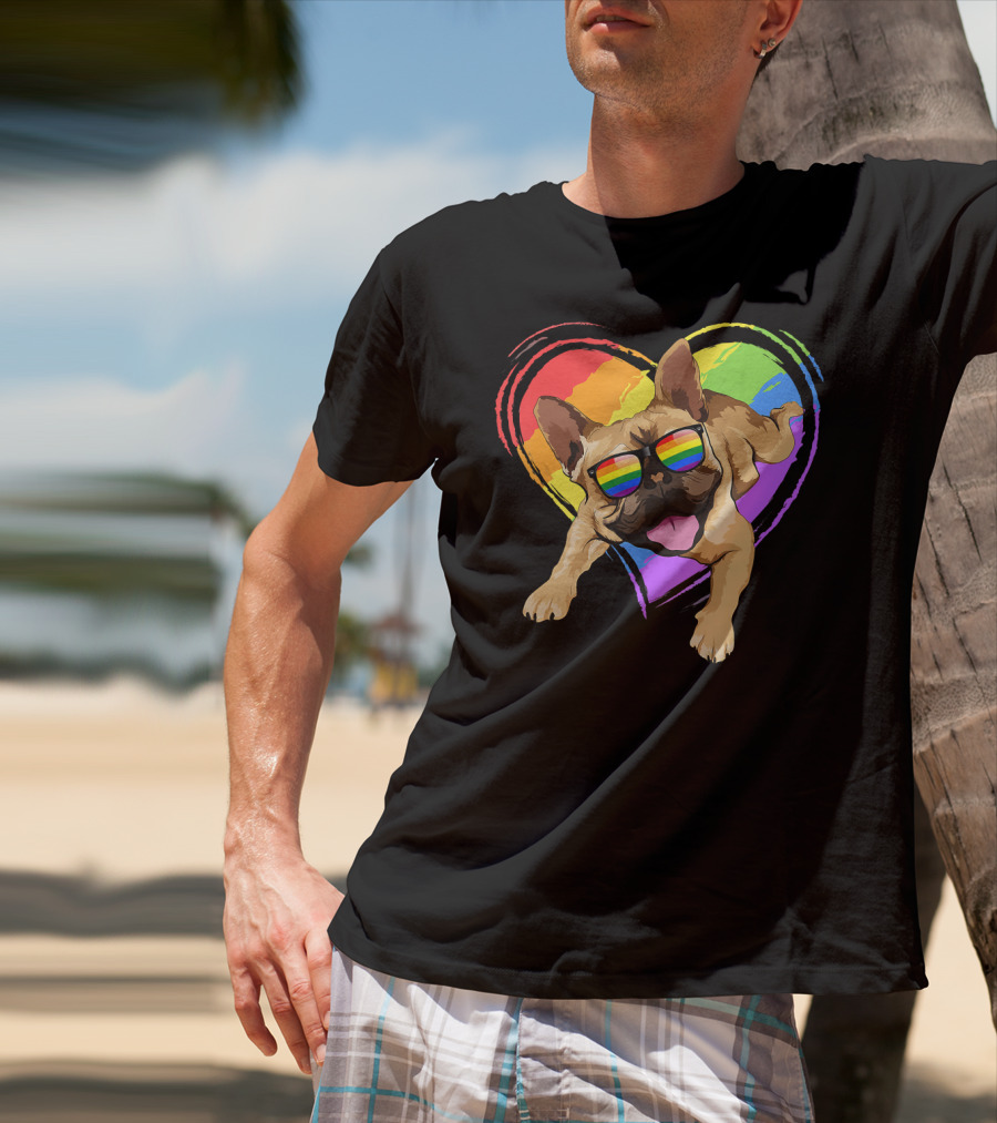 French Bulldog Rainbow Heart Pride LGB T-Shirt
