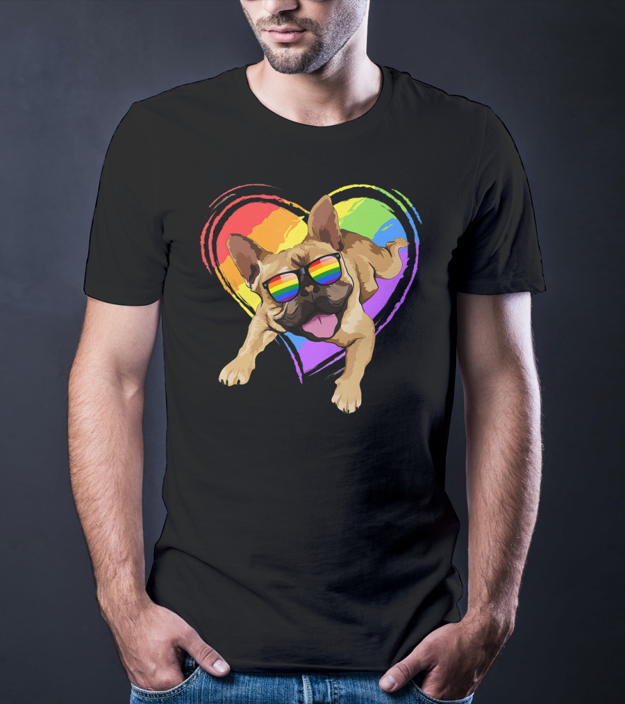 French Bulldog Rainbow Heart Pride LGB T-Shirt