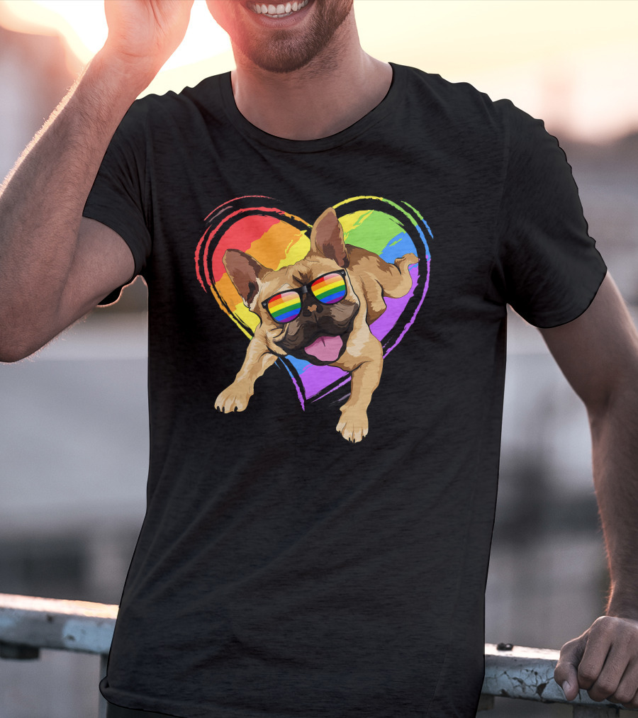 French Bulldog Rainbow Heart Pride LGB T-Shirt