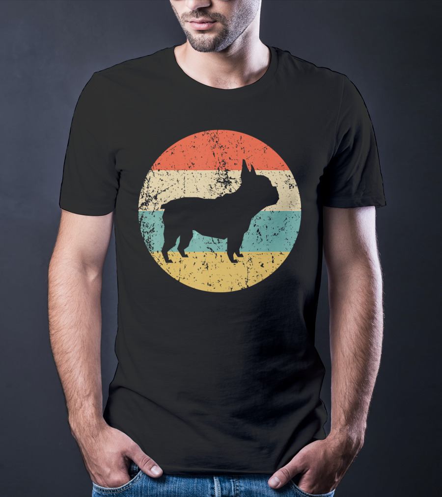 French Bulldog Silhouette Retro Circle T-Shirt