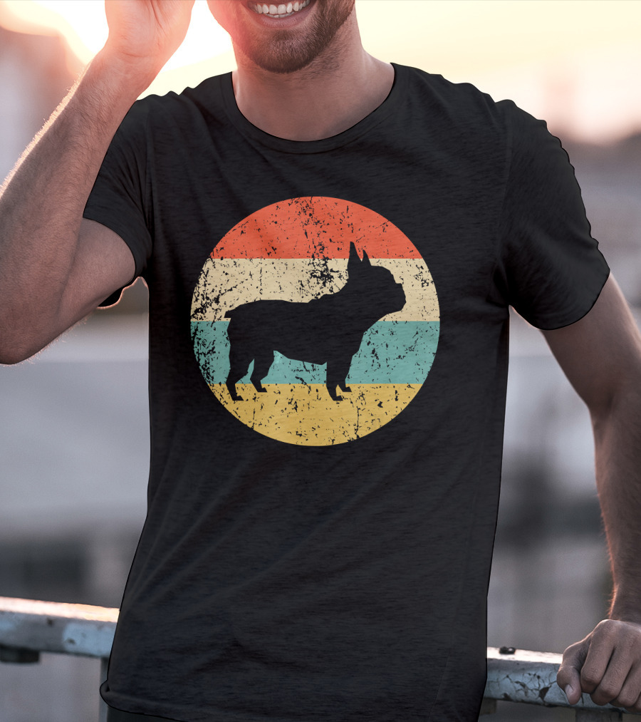 French Bulldog Silhouette Retro Circle T-Shirt