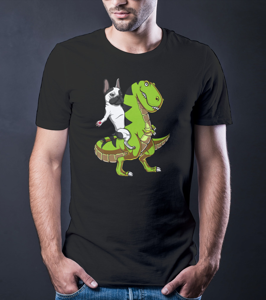 French Bulldog Riding T-Rex Dinosaur Adventure T-Shirt