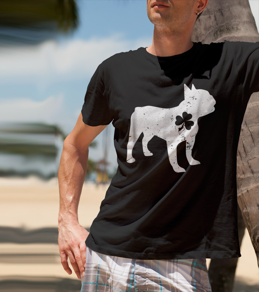 French Bulldog With Shamrock For St Patrick's Day T-Shirt