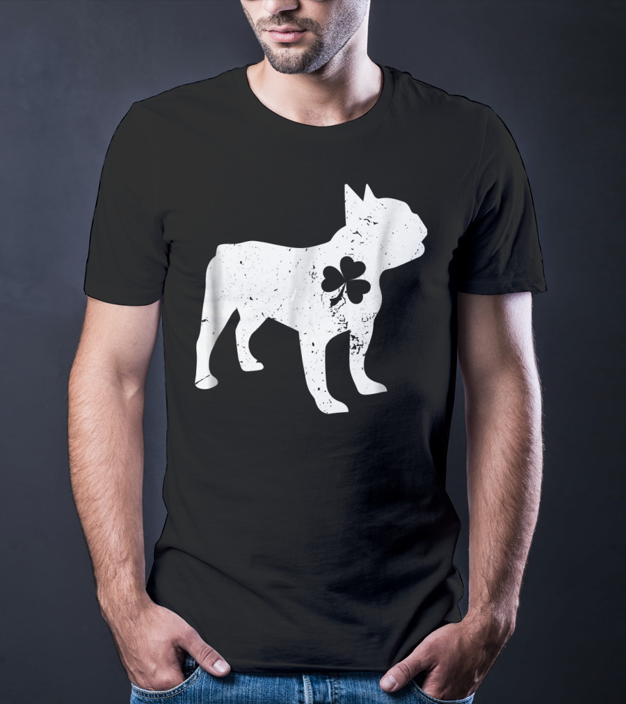 French Bulldog With Shamrock For St Patrick's Day T-Shirt