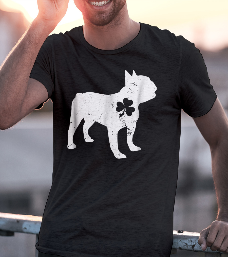 French Bulldog With Shamrock For St Patrick's Day T-Shirt