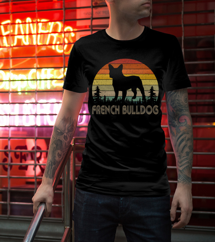 French Bulldog Vintage Dog 70's Retro Sunset T-Shirt
