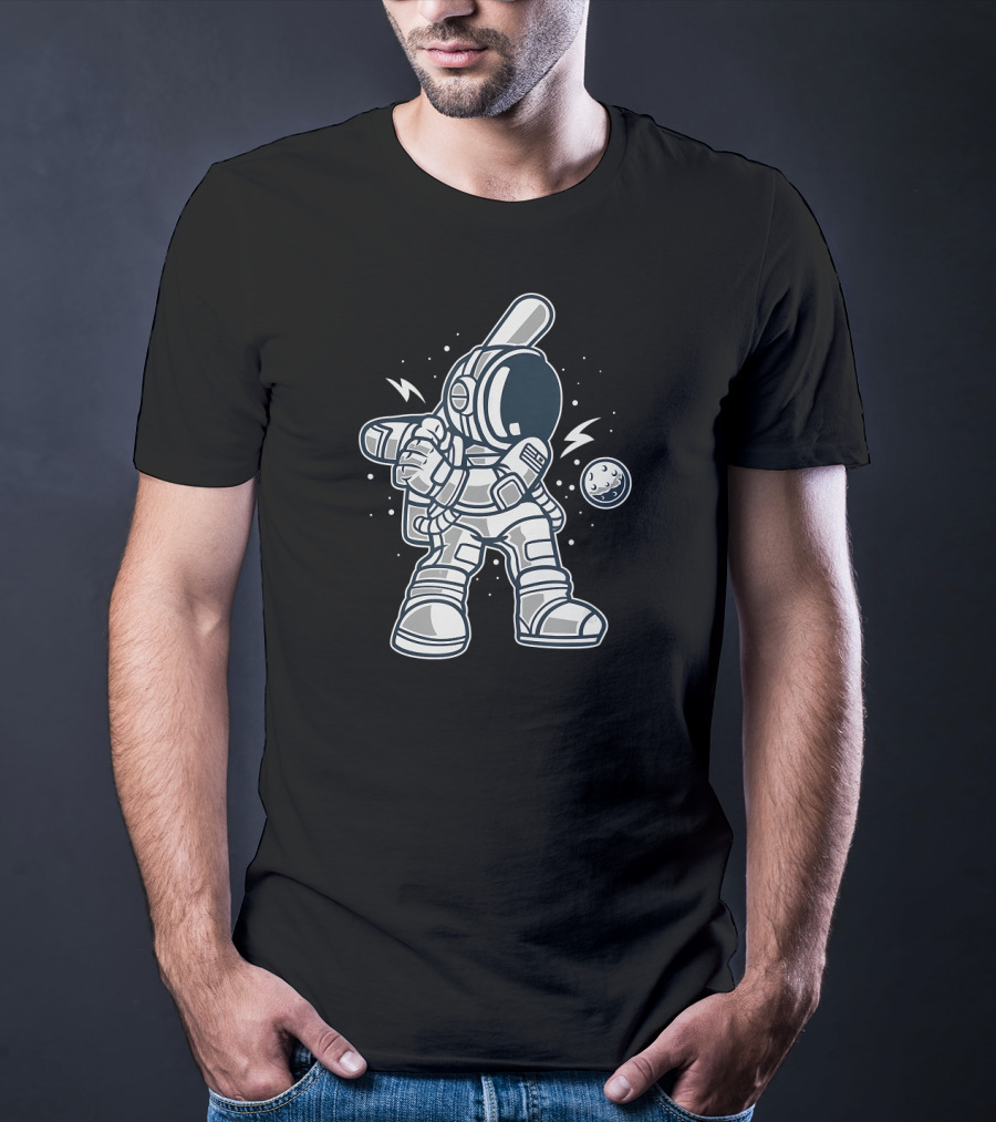 Funny Astronaut Playing Baseball In Space Galaxy T-Shirt