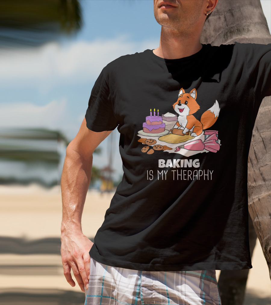 Funny Fox Baking Is My Therapy Doug T-Shirt