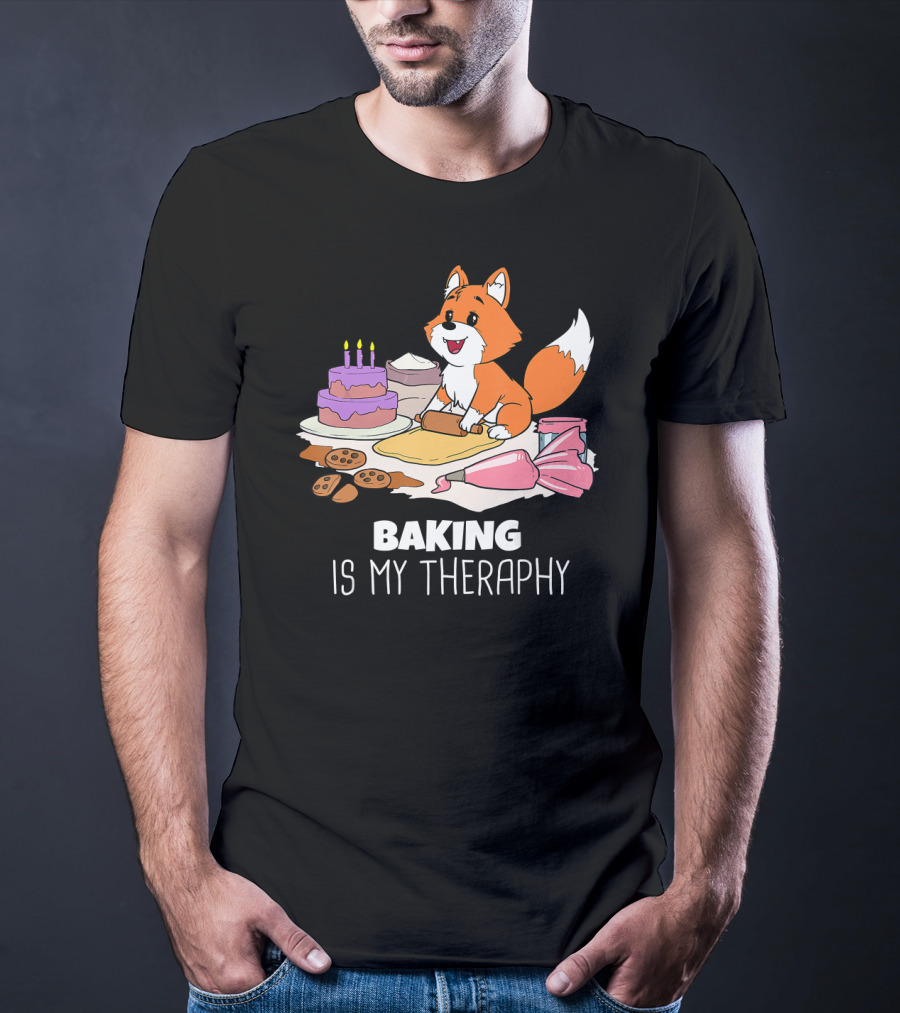 Funny Fox Baking Is My Therapy Doug T-Shirt