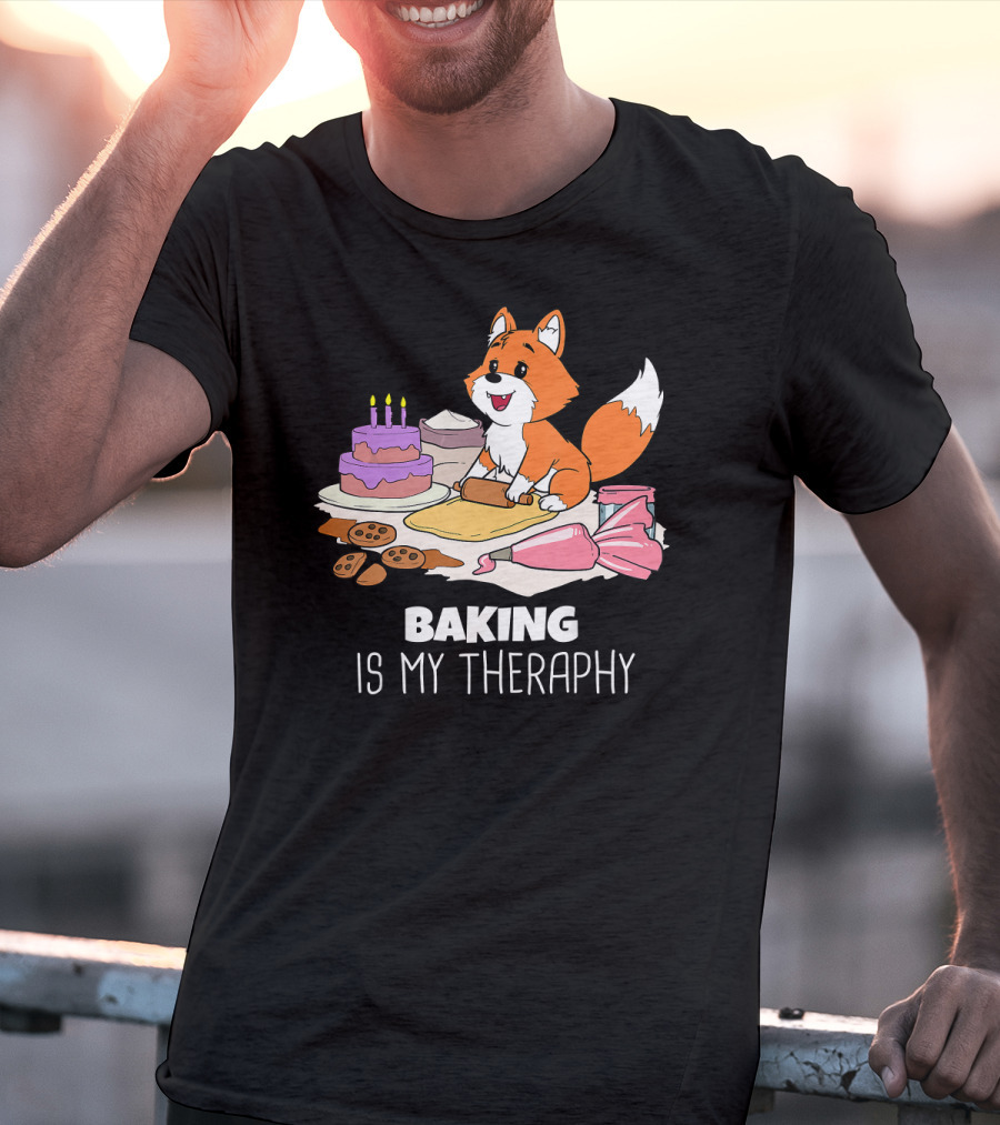 Funny Fox Baking Is My Therapy Doug T-Shirt