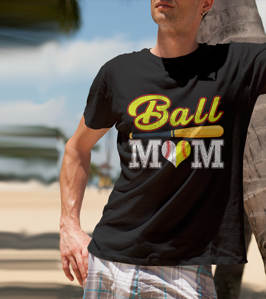 Ball Mom Softball Baseball Heart Bat T-Shirt