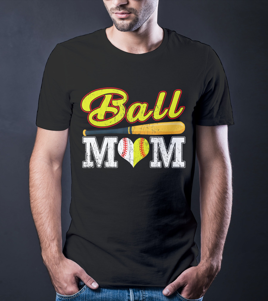 Ball Mom Softball Baseball Heart Bat T-Shirt