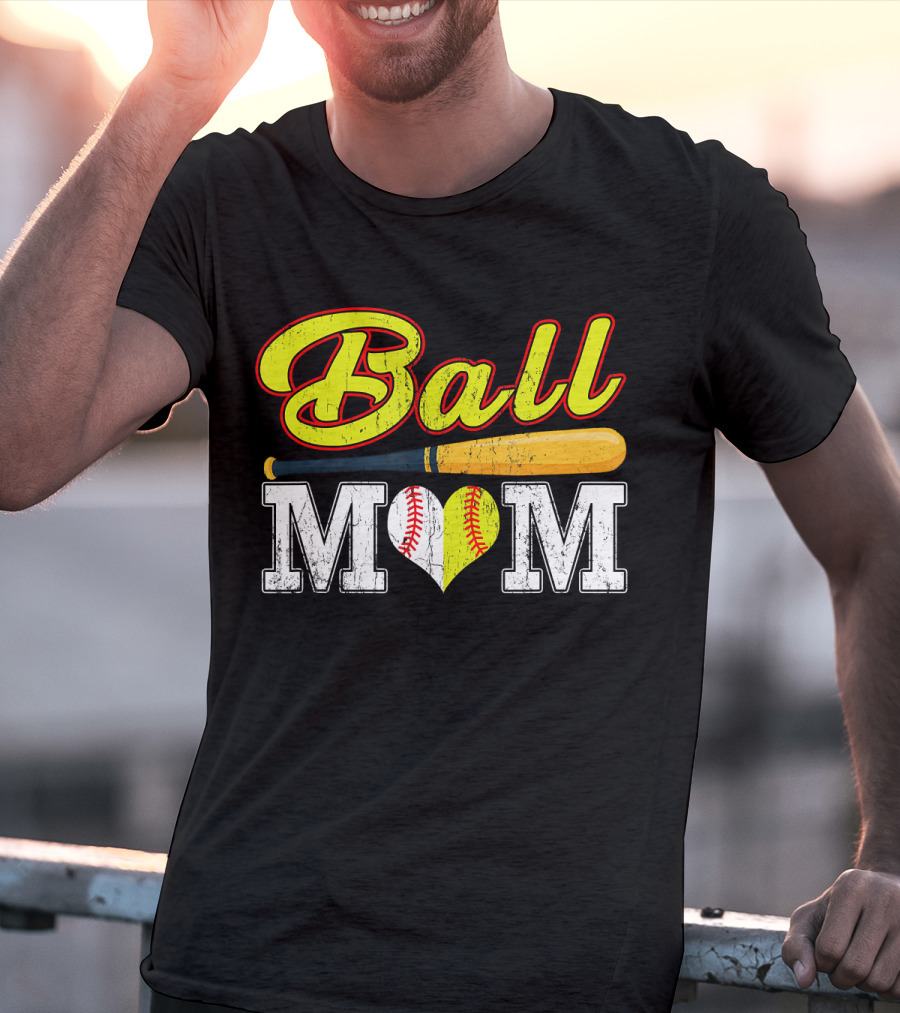 Ball Mom Softball Baseball Heart Bat T-Shirt