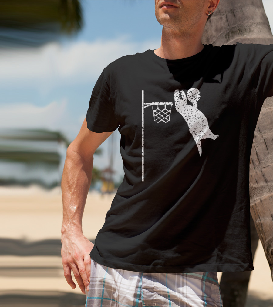 Jumping Tyrannosaurus Rex Dunks Basketball Hoop T-Shirt