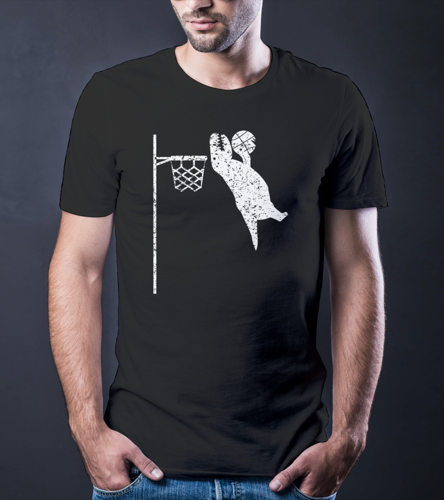 Jumping Tyrannosaurus Rex Dunks Basketball Hoop T-Shirt