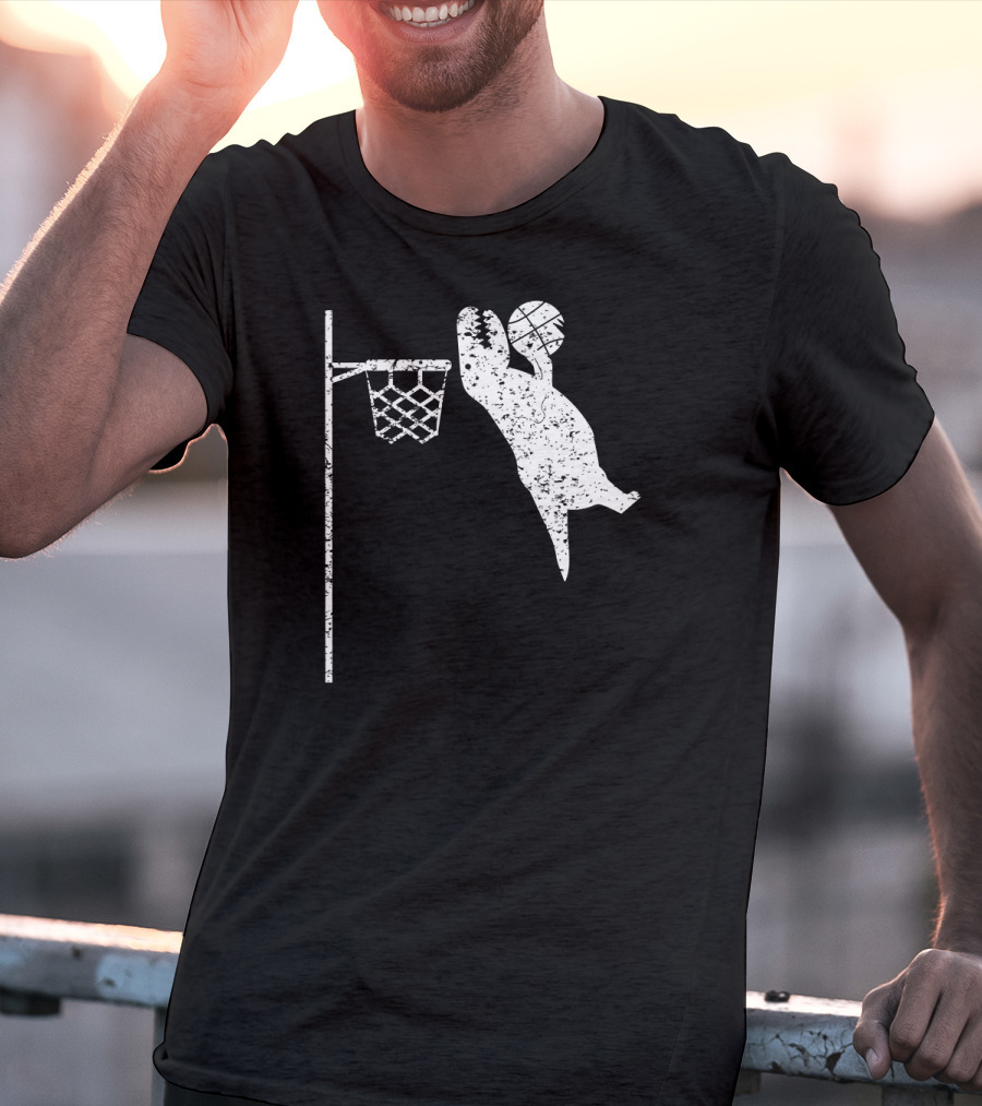 Jumping Tyrannosaurus Rex Dunks Basketball Hoop T-Shirt