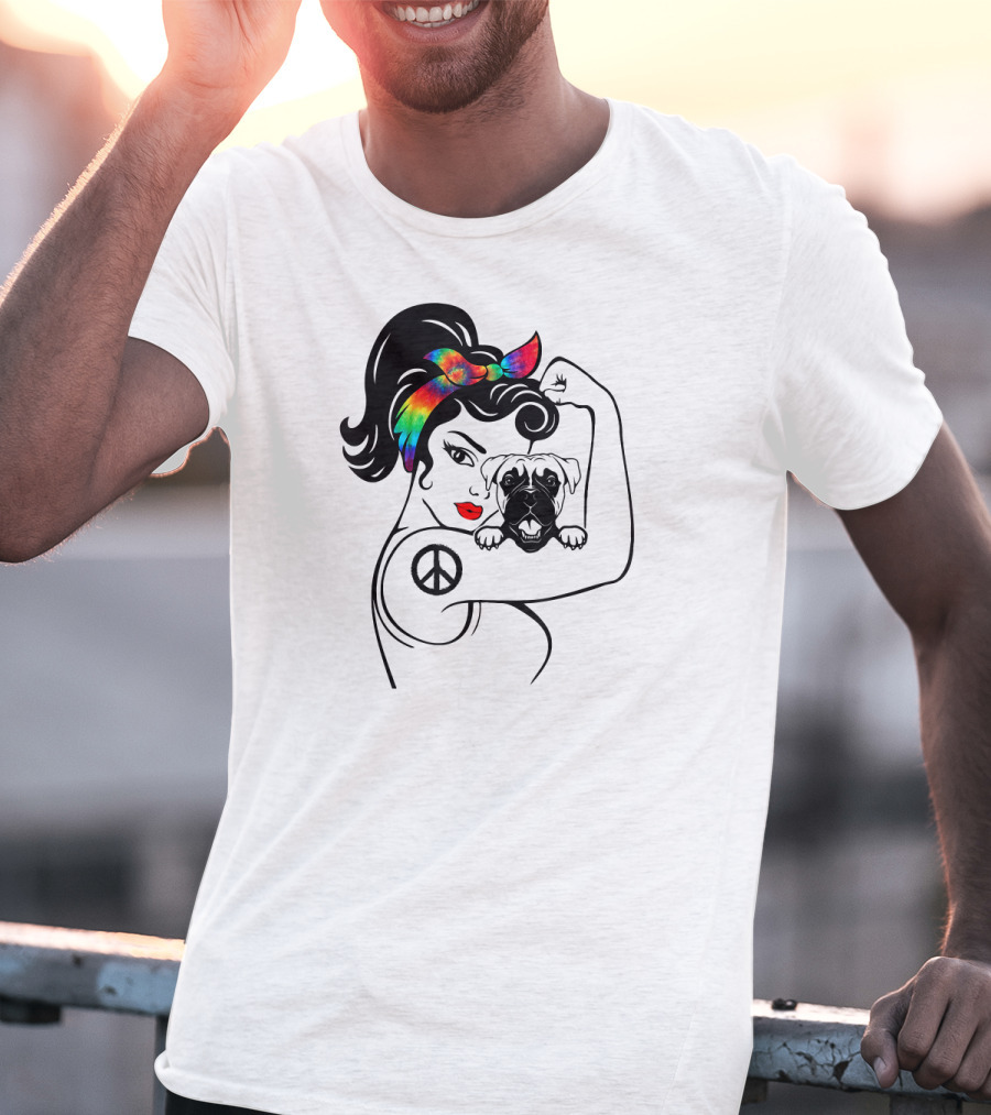 Peace Symbol Hippie Boxer Mom And Dog Lovers Retro T-Shirt