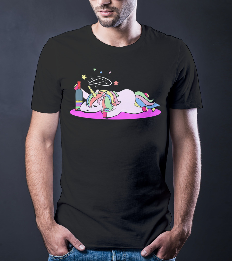Funny Drunken Unicorn Rainbow Wine Party T-Shirt
