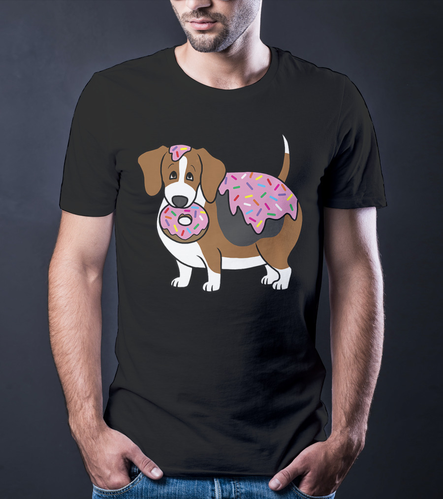 Funny Fat Beagle With Sprinkle Doughnut Sweet Treat T-Shirt