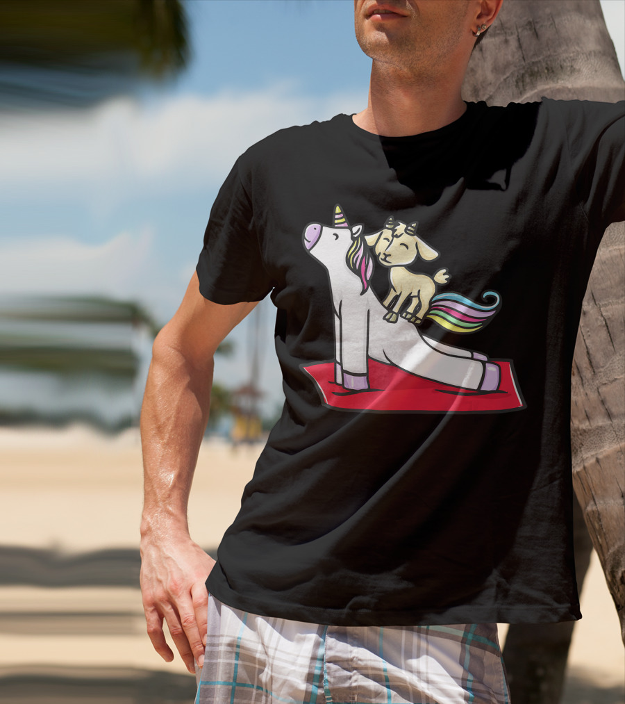 Goat Balancing On Yoga Unicorn Rainbow Mane T-Shirt
