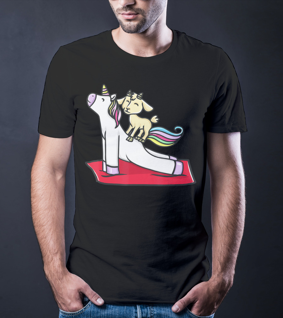Goat Balancing On Yoga Unicorn Rainbow Mane T-Shirt