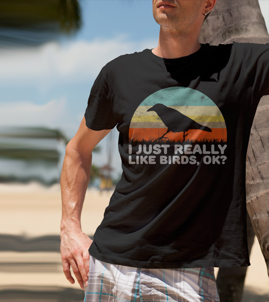 I Just Really Like Birds OK Retro Sunset Bird T-Shirt
